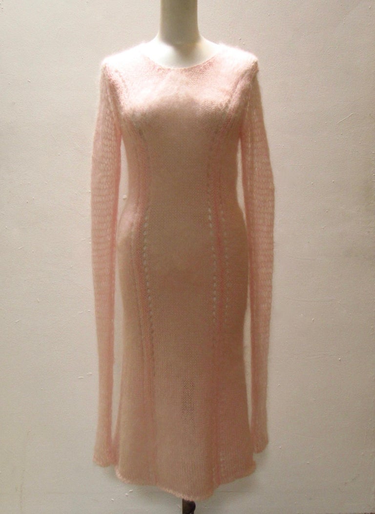 pink mohair sweater dress Pink mohair sweater dress cowlneck fuzzy hand crafted light tunic SuperTanya