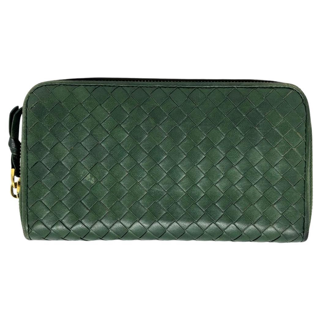 2008 Portafoglio con zip lunga Intrecciato Verde Foresta in vendita