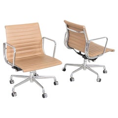 2008 Herman Miller Eames Aluminum Group Management Desk Chair in Tan Naugahyde