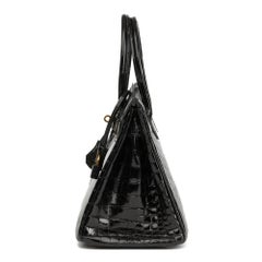 2008 Hermes Black Shiny Niloticus Crocodile Leather Birkin 30cm