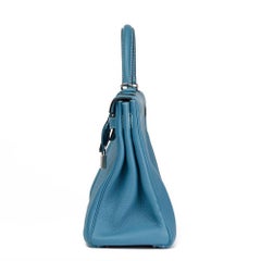 2008 Hermes Blue Jean Togo Leather Kelly 35cm Retourne Bag
