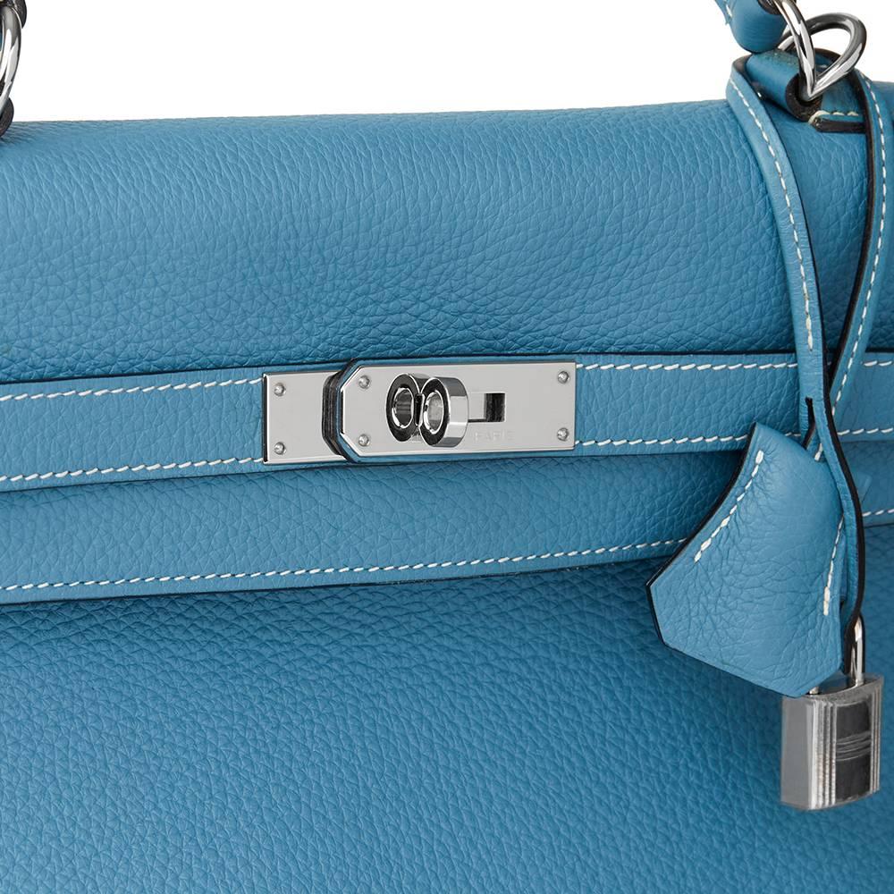 2008 Hermes Blue Jean Togo Leather Kelly 35cm Retourne Bag 2