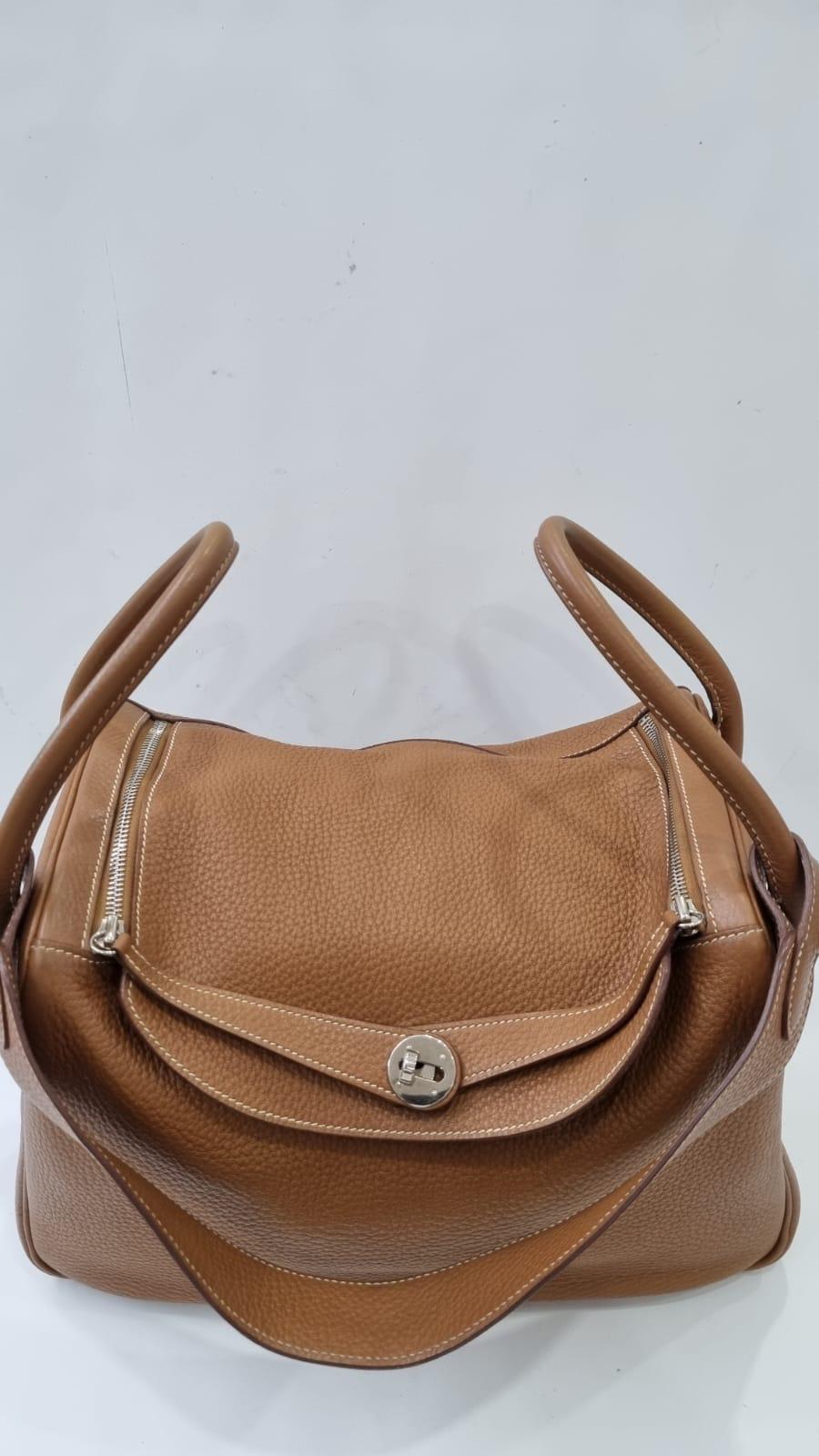 Women's or Men's 2008 Hermes Gold Clemence Leather Lindy 34 Bag