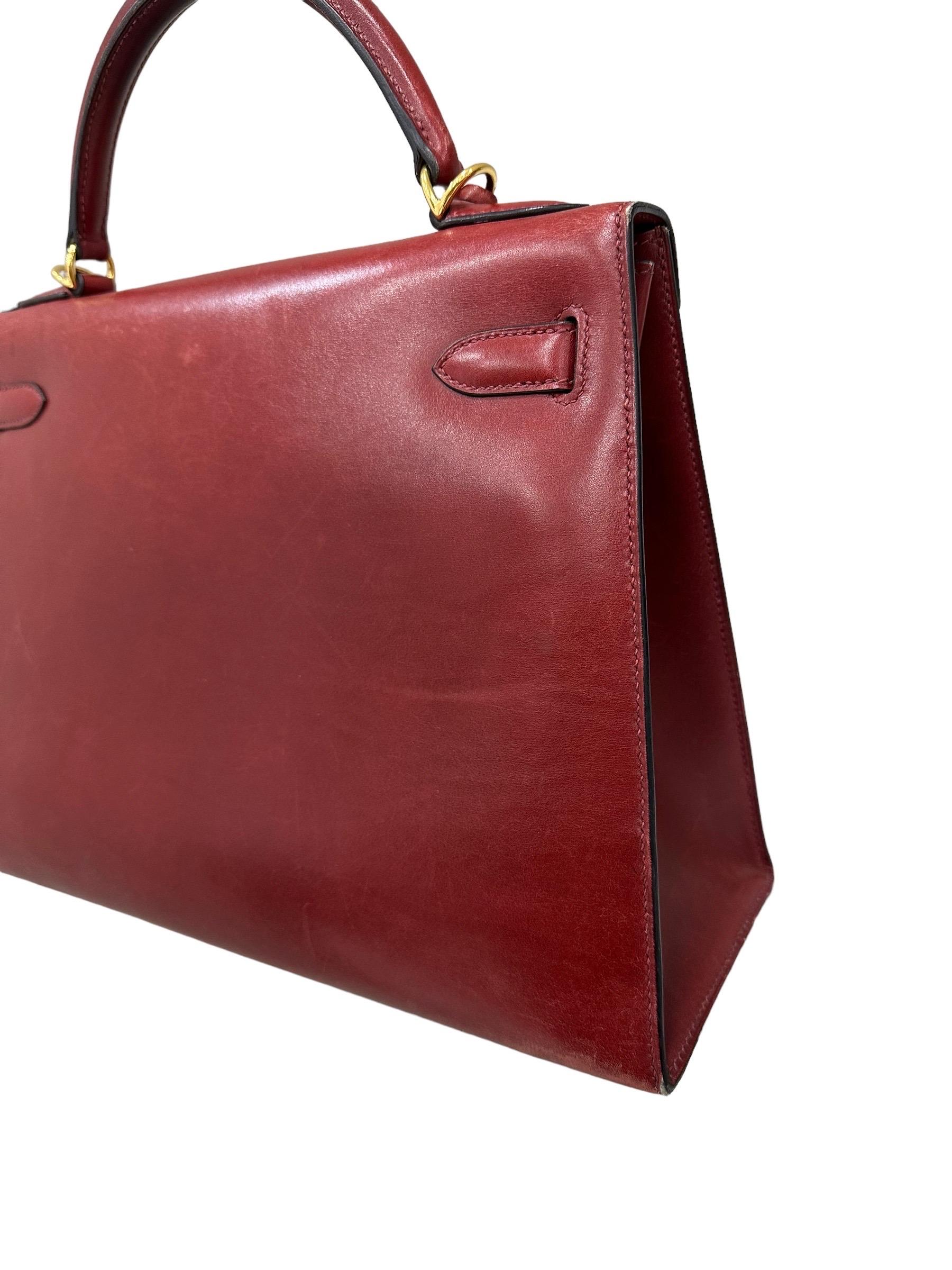 2008 Hermès Kelly 32 Box Calf Leather Rouge H Top Handle Bag 2