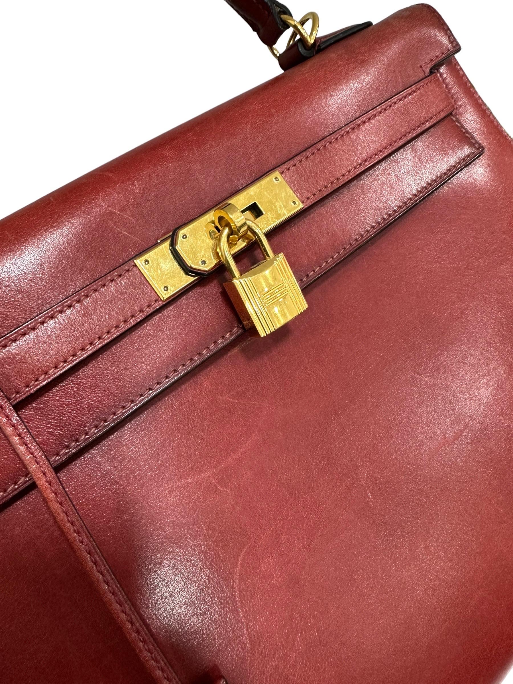 2008 Hermès Kelly 32 Box Calf Leather Rouge H Top Handle Bag 3