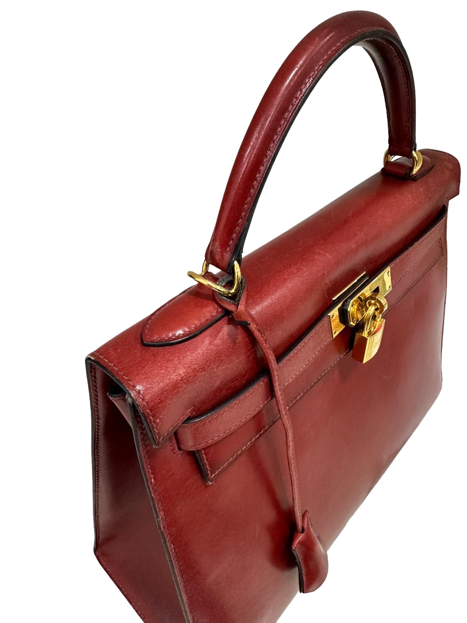 Brown 2008 Hermès Kelly 32 Box Calf Leather Rouge H Top Handle Bag