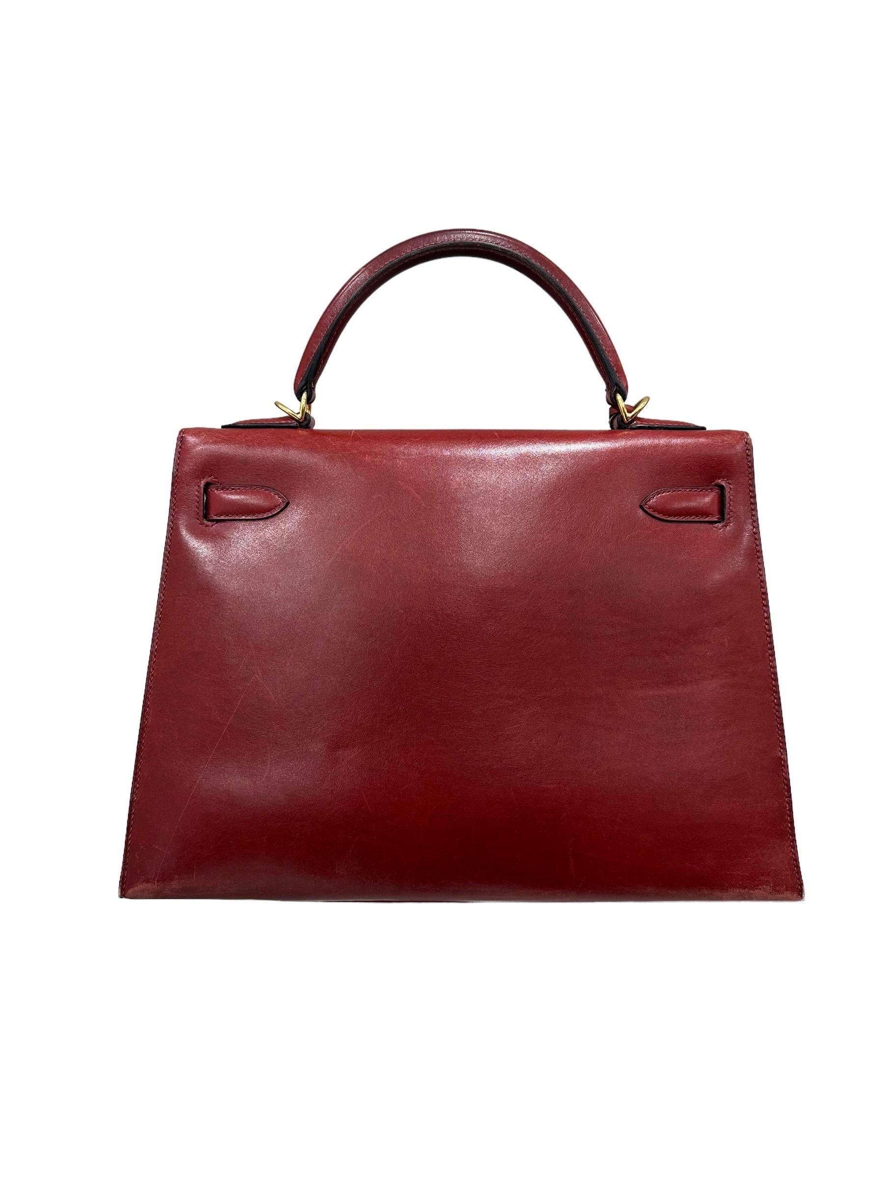 2008 Hermès Kelly 32 Box Calf Leather Rouge H Top Handle Bag In Good Condition In Torre Del Greco, IT
