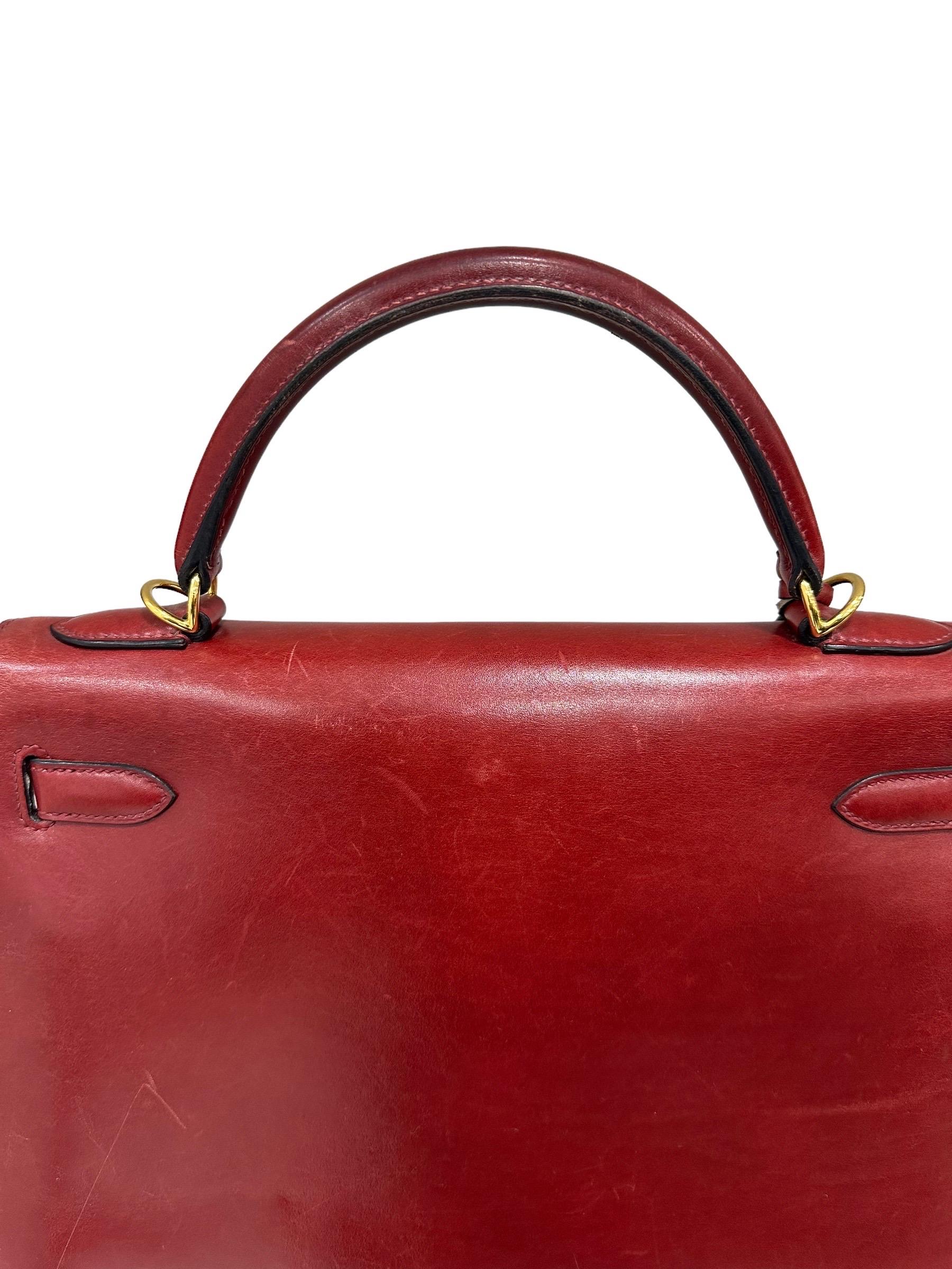 Women's 2008 Hermès Kelly 32 Box Calf Leather Rouge H Top Handle Bag