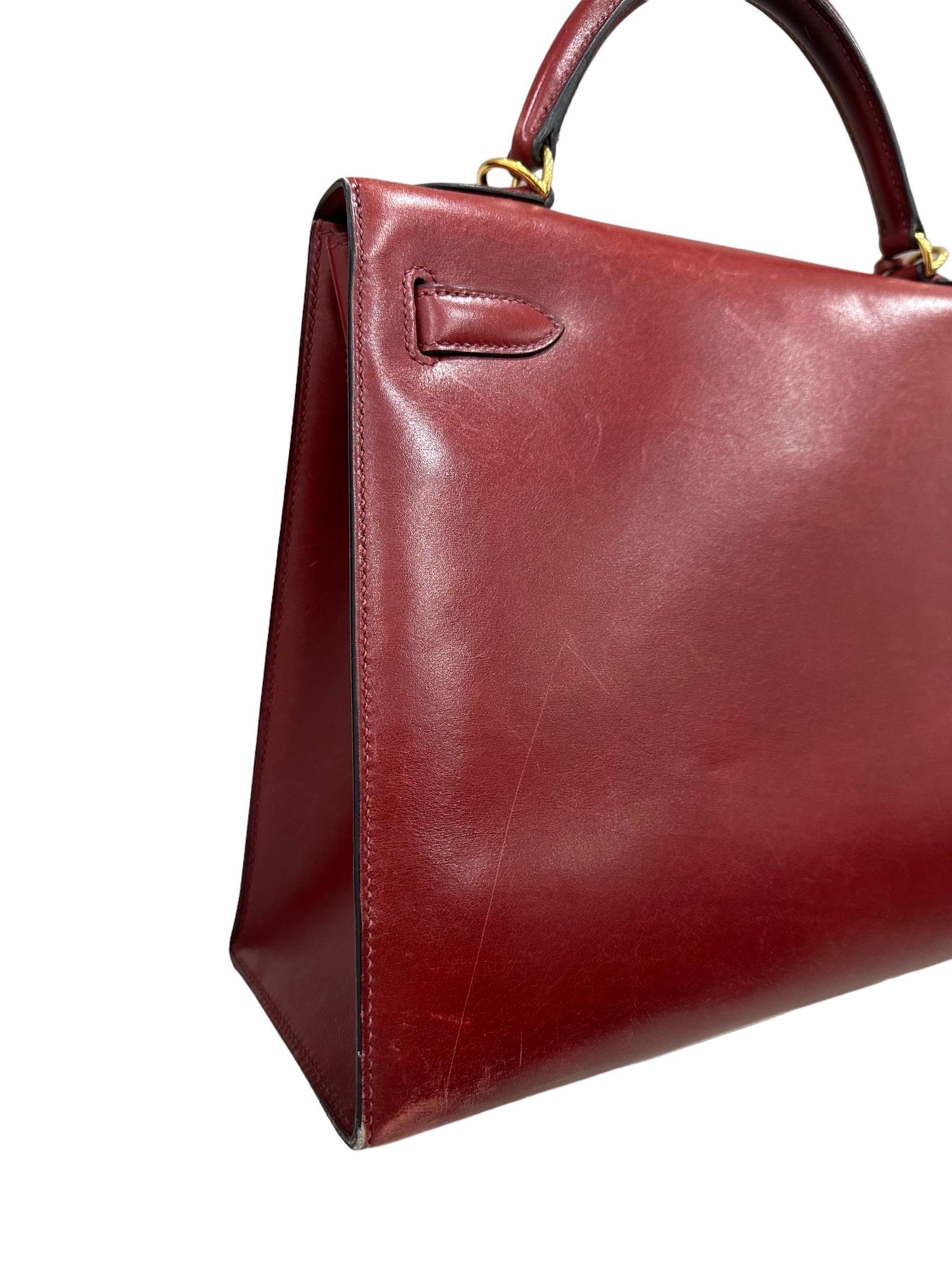 2008 Hermès Kelly 32 Box Calf Leather Rouge H Top Handle Bag 1