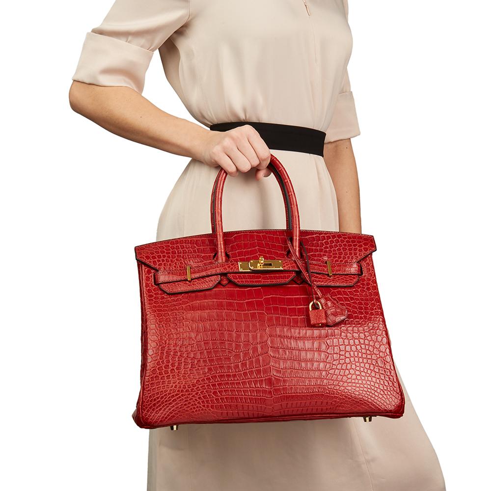 2008 Hermès Rouge Cerise Matte Porosus Crocodile Leather Birkin 35cm 5