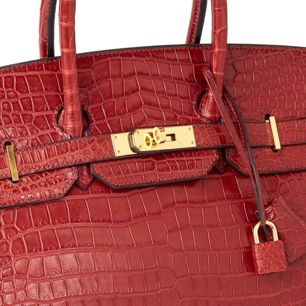 Women's 2008 Hermès Rouge Cerise Matte Porosus Crocodile Leather Birkin 35cm