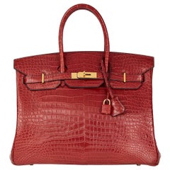 2008 Hermès Rouge Cerise Matte Porosus Crocodile Leather Birkin 35cm