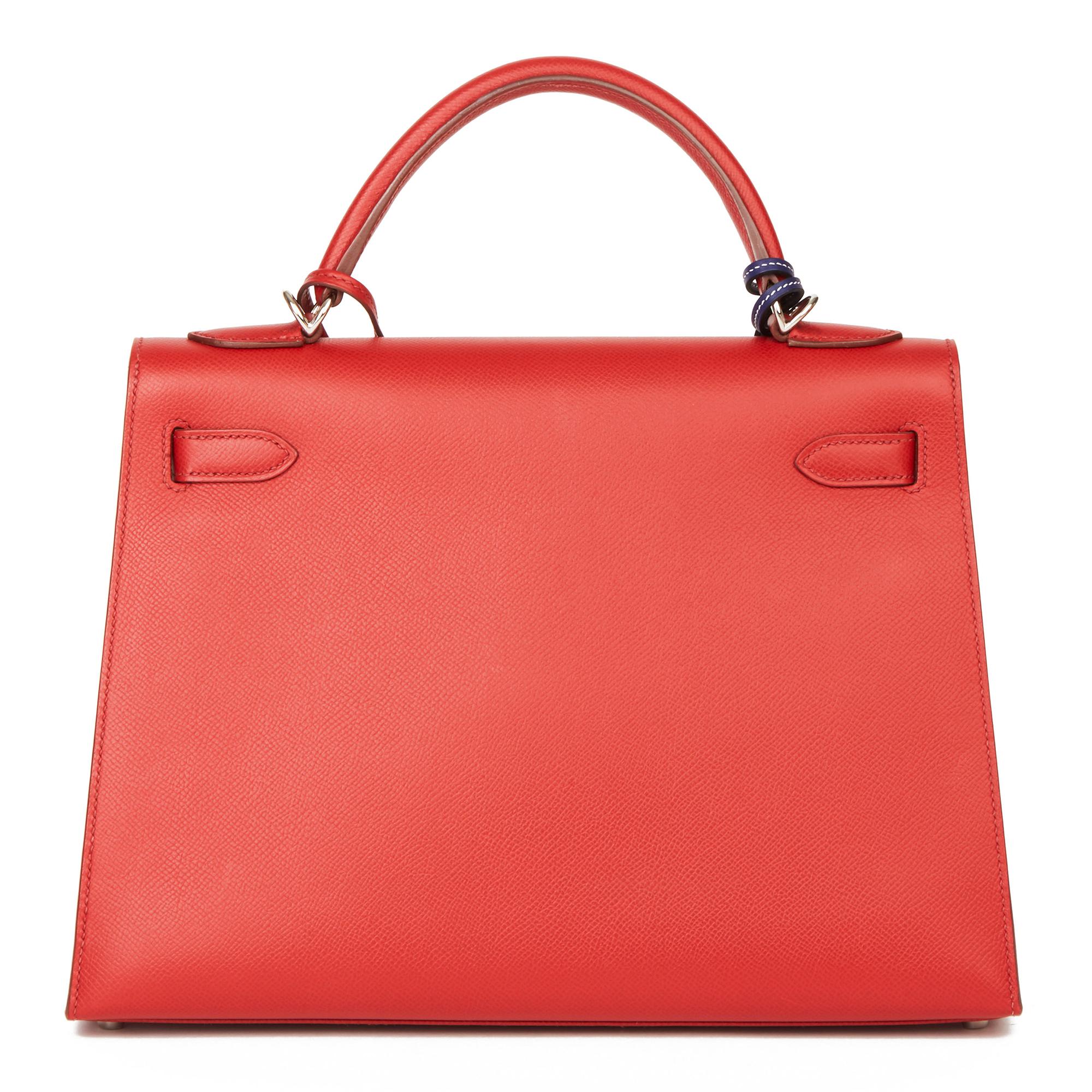 2008 Hermès Rouge Garance Epsom Leather Kelly 32cm Sellier In Excellent Condition In Bishop's Stortford, Hertfordshire