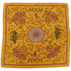 2008 Hermes Silk Scarf "Carre Kantha" in Orange Khaki and Fuchsia