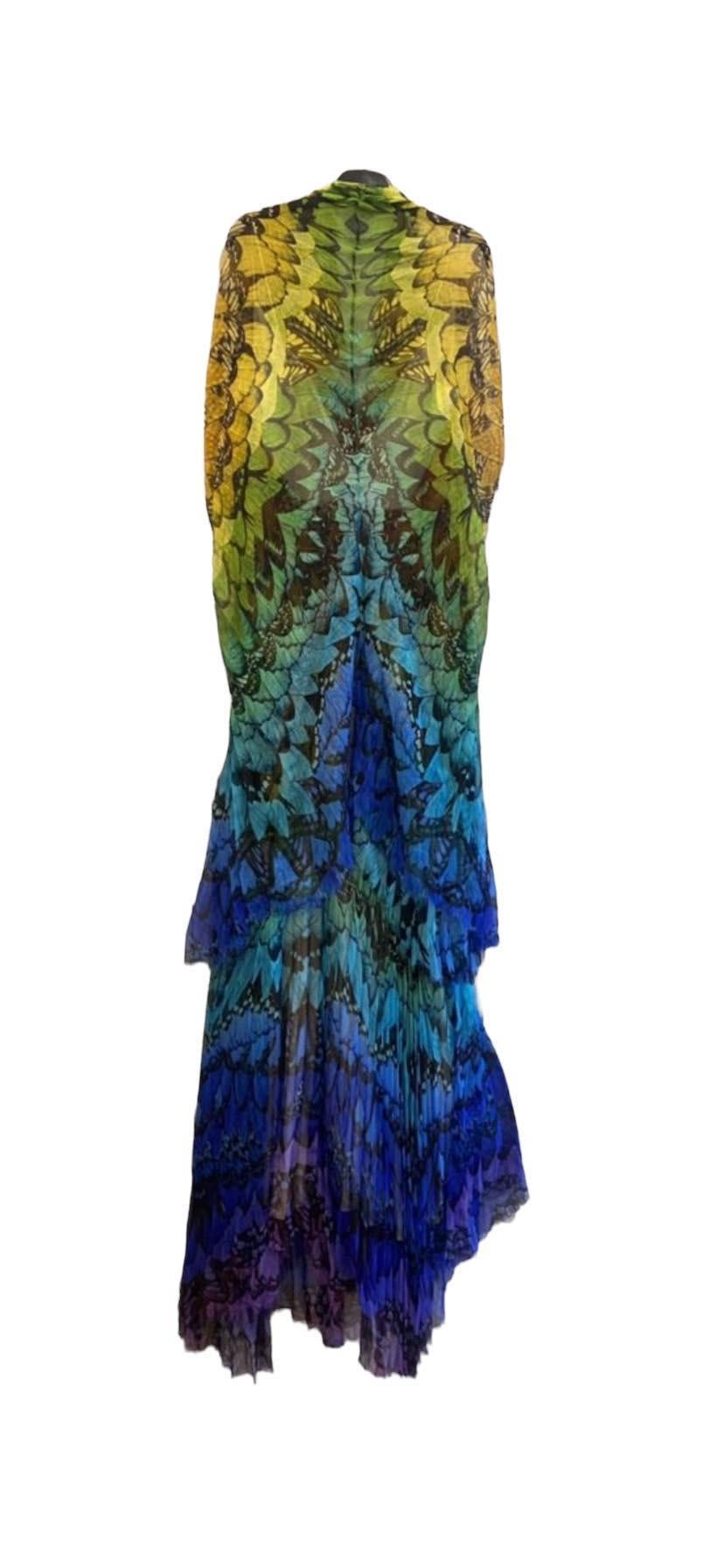 2008 Iconic Vintage Alexander McQueen printed chiffon 'Butterfly' dress In Excellent Condition In Montgomery, TX