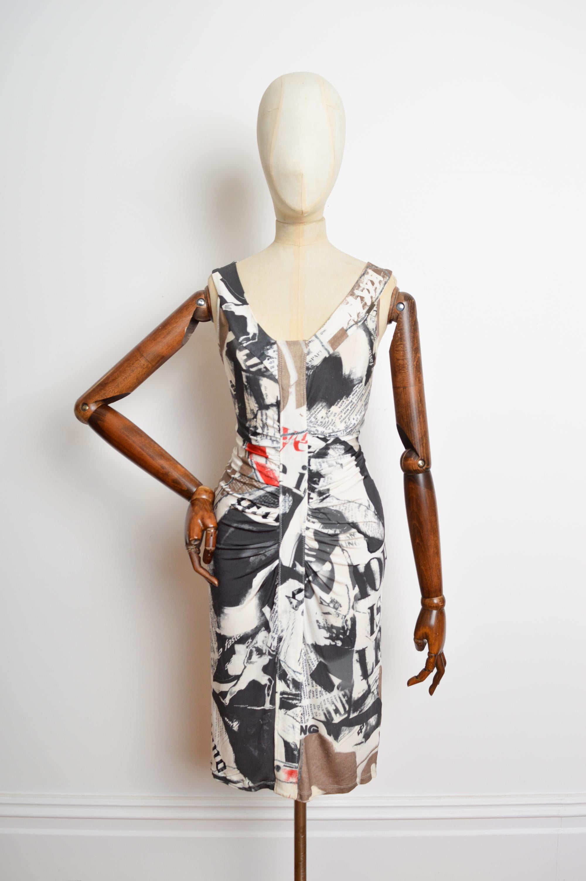 2008 John Galliano Newspaper Tabloid print fitted draped Cocktail Dress 5