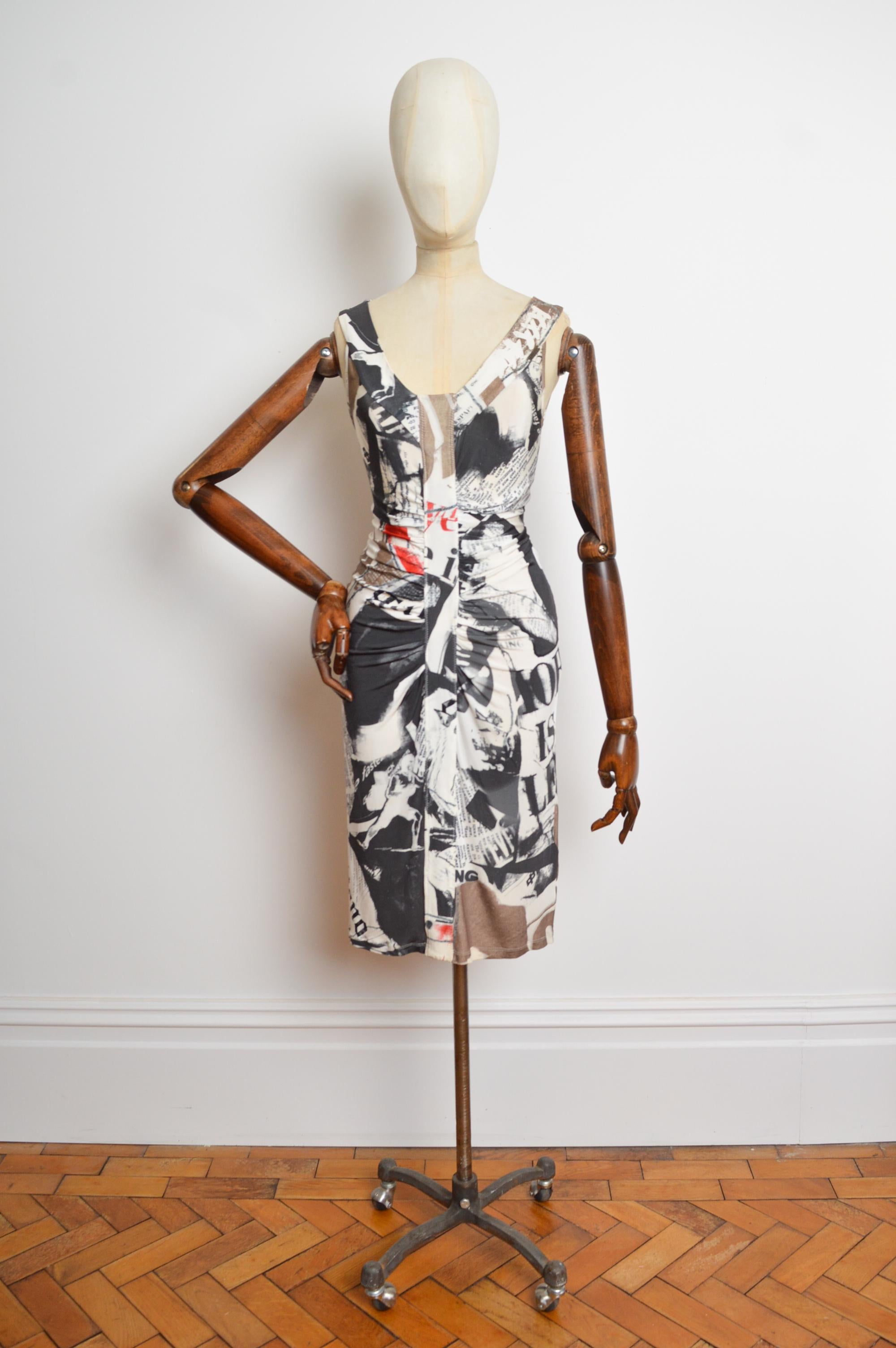 2008 John Galliano Newspaper Tabloid print fitted draped Cocktail Dress 4