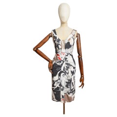 2008 John Galliano Newspaper Tabloid print fitted draped Cocktail Dress
