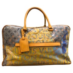 2008 LOUIS VUITTON Richard Prince Jaune Denim Defile Weekender Bolsa de Pulpa GM