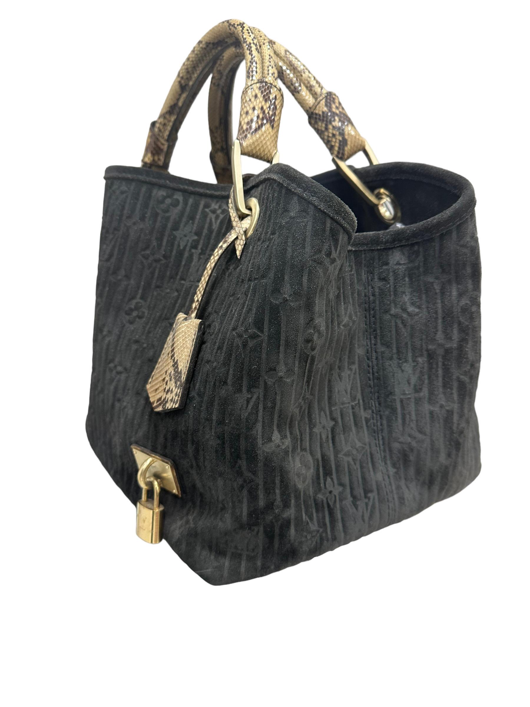 2008 Lousi Vuitton Whisper Black Suede Top Handle Bag Limited Edition 4