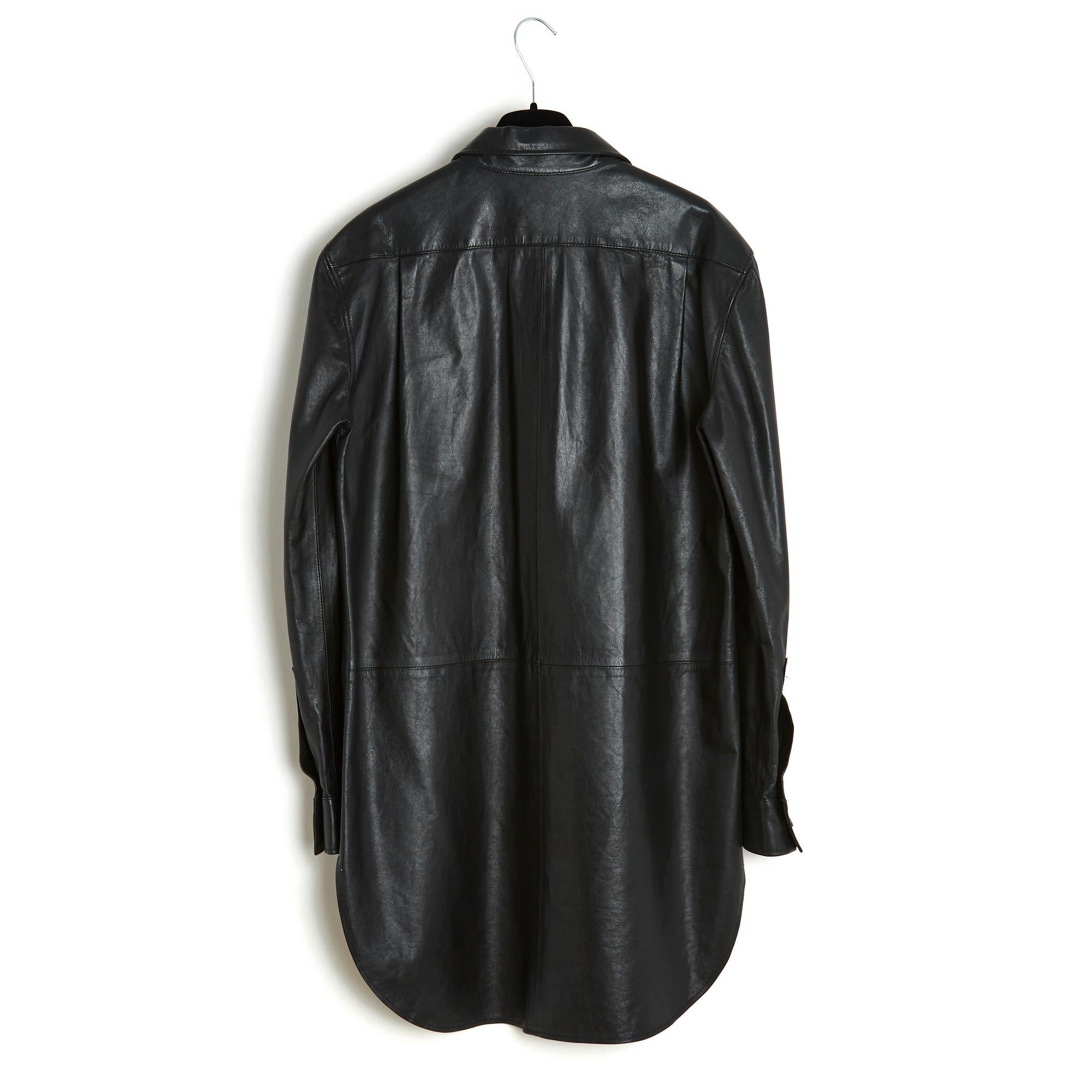 2008 Maison Martin Margiela 4 Black leather shirt dress tunique FR38 For Sale 1
