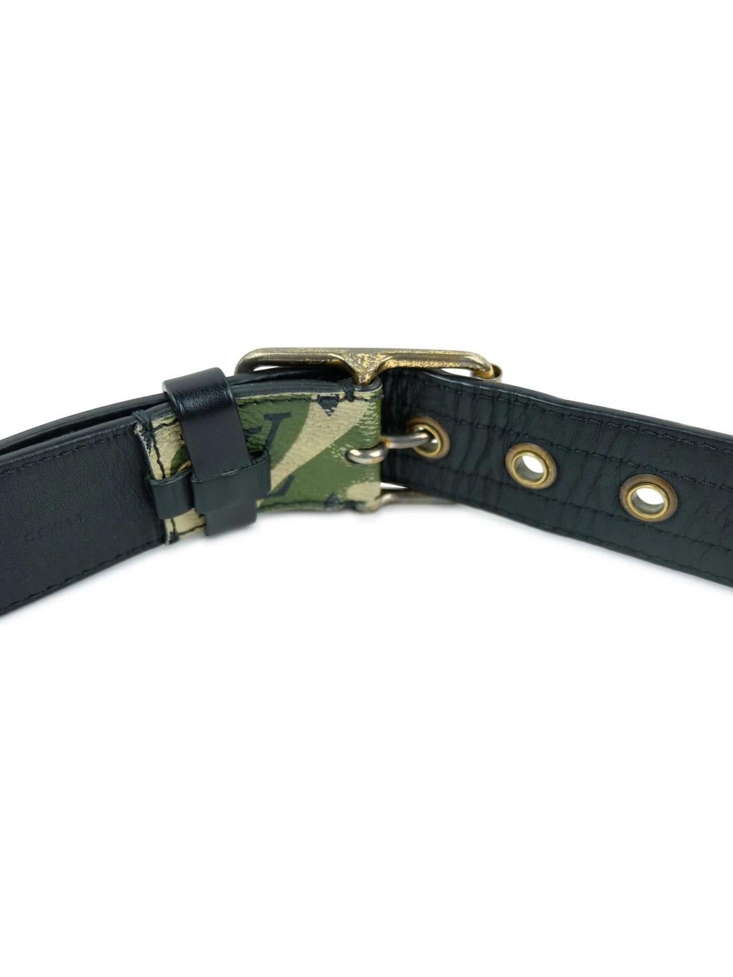 Probably the most iconic luxury collaboration of all time, the legendary Takashi Murakami and Louis Vuitton with their camo monogram collection. This is the center piece of the accessories, a stunning camomonogram belt.

Size 90, fits 27-31