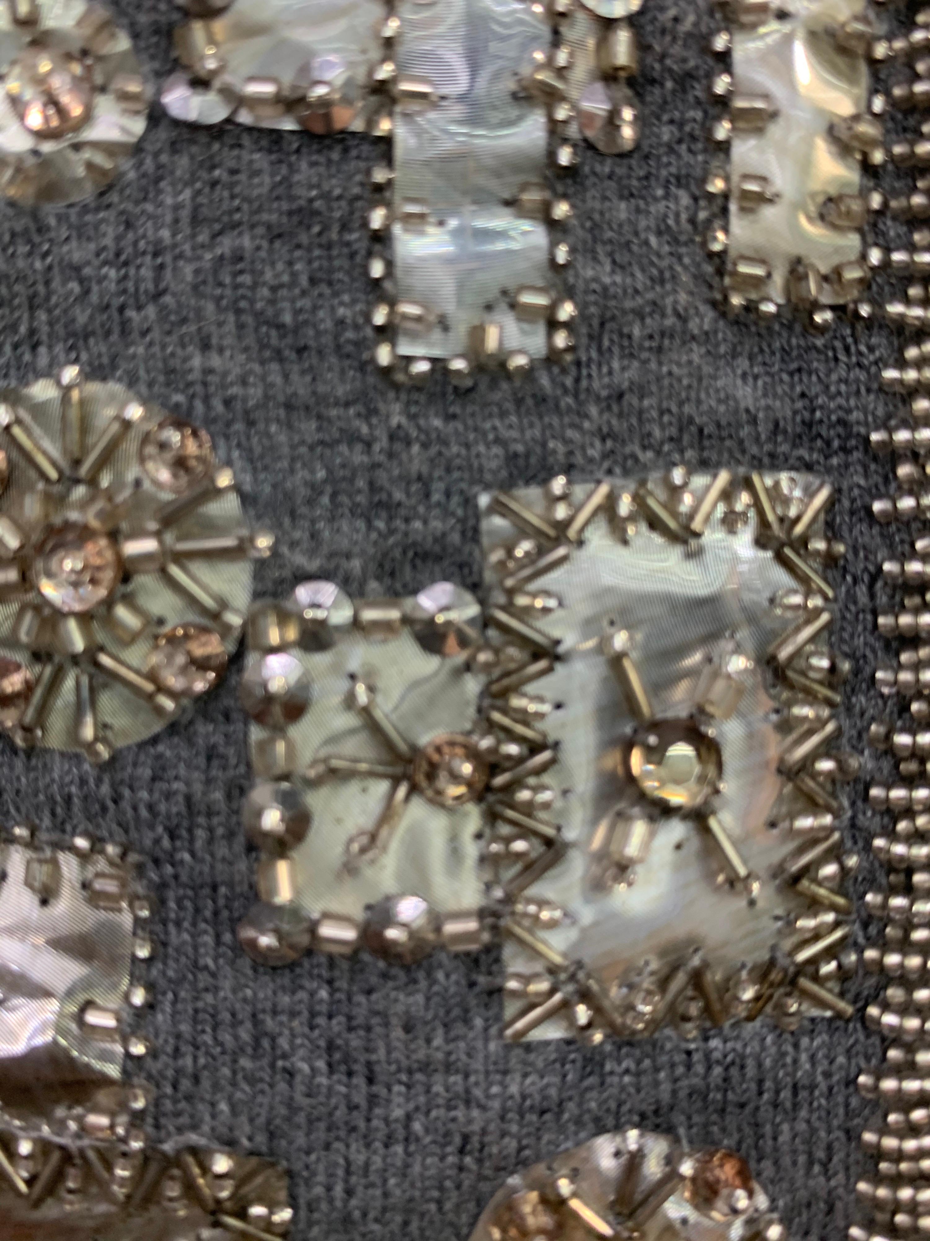 2008 Oscar de La Renta Gray Cashmere Cardigan w/ Klimt-Inspired Metallic Beads 4