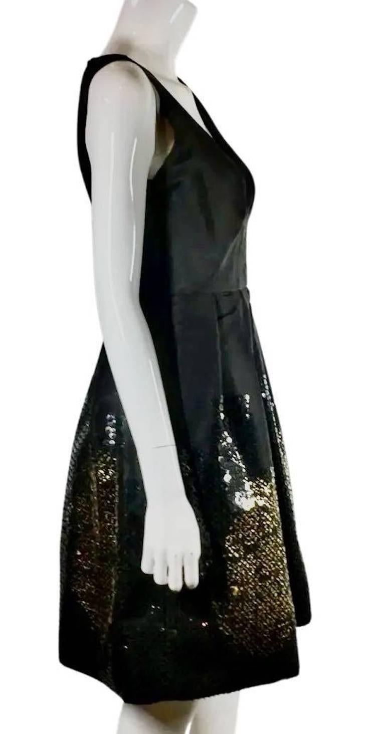Women's 2008 Oscar de la Renta Sequin Embellished Black Silk Runway Dress 