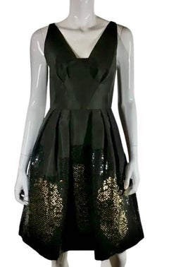 2008 Oscar de la Renta Sequin Embellished Black Silk Runway Dress 