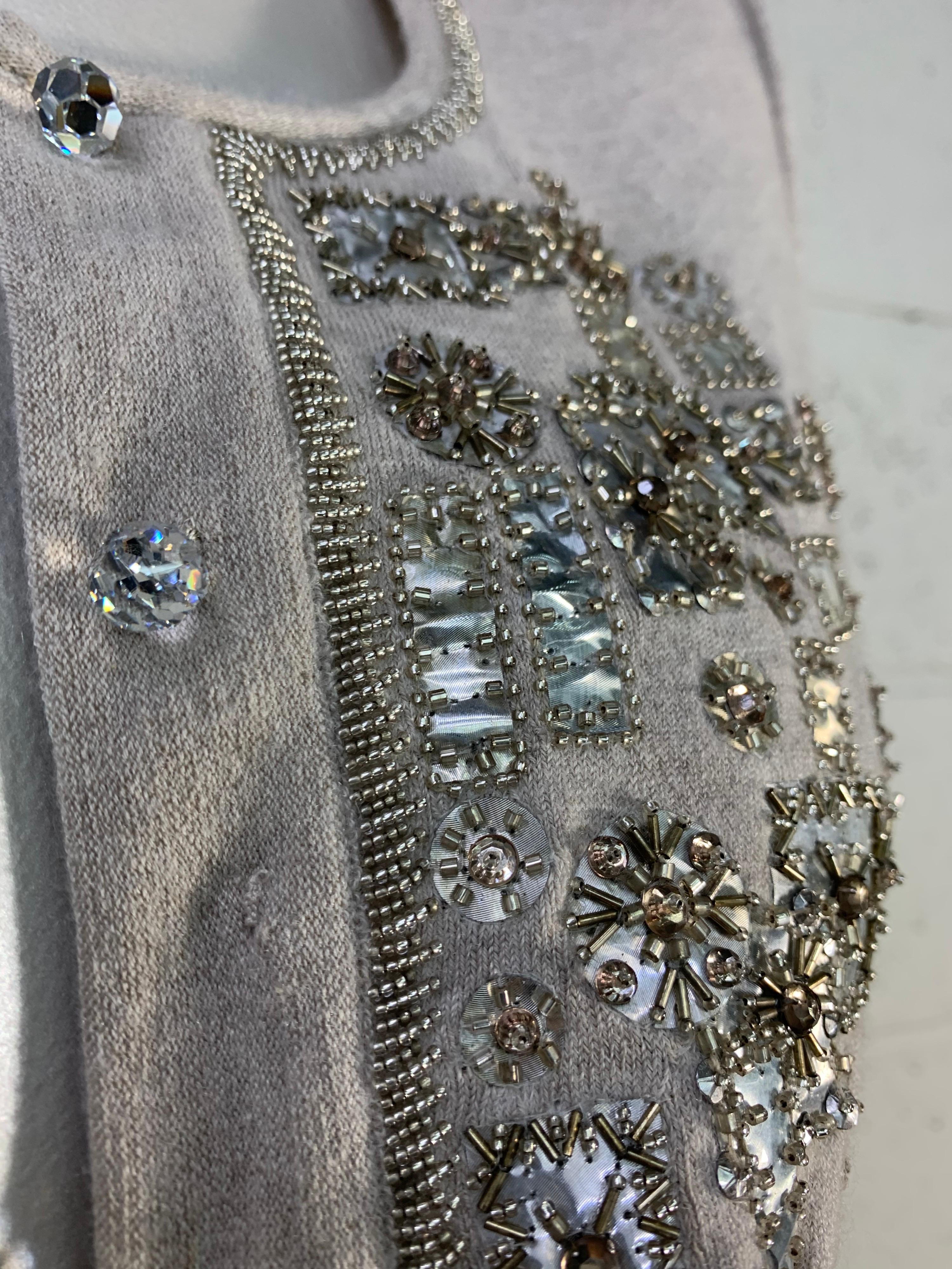 2008 Oscar de La Renta Silver Cashmere Cardigan w/ Klimt-Inspired Metallic Beads 7