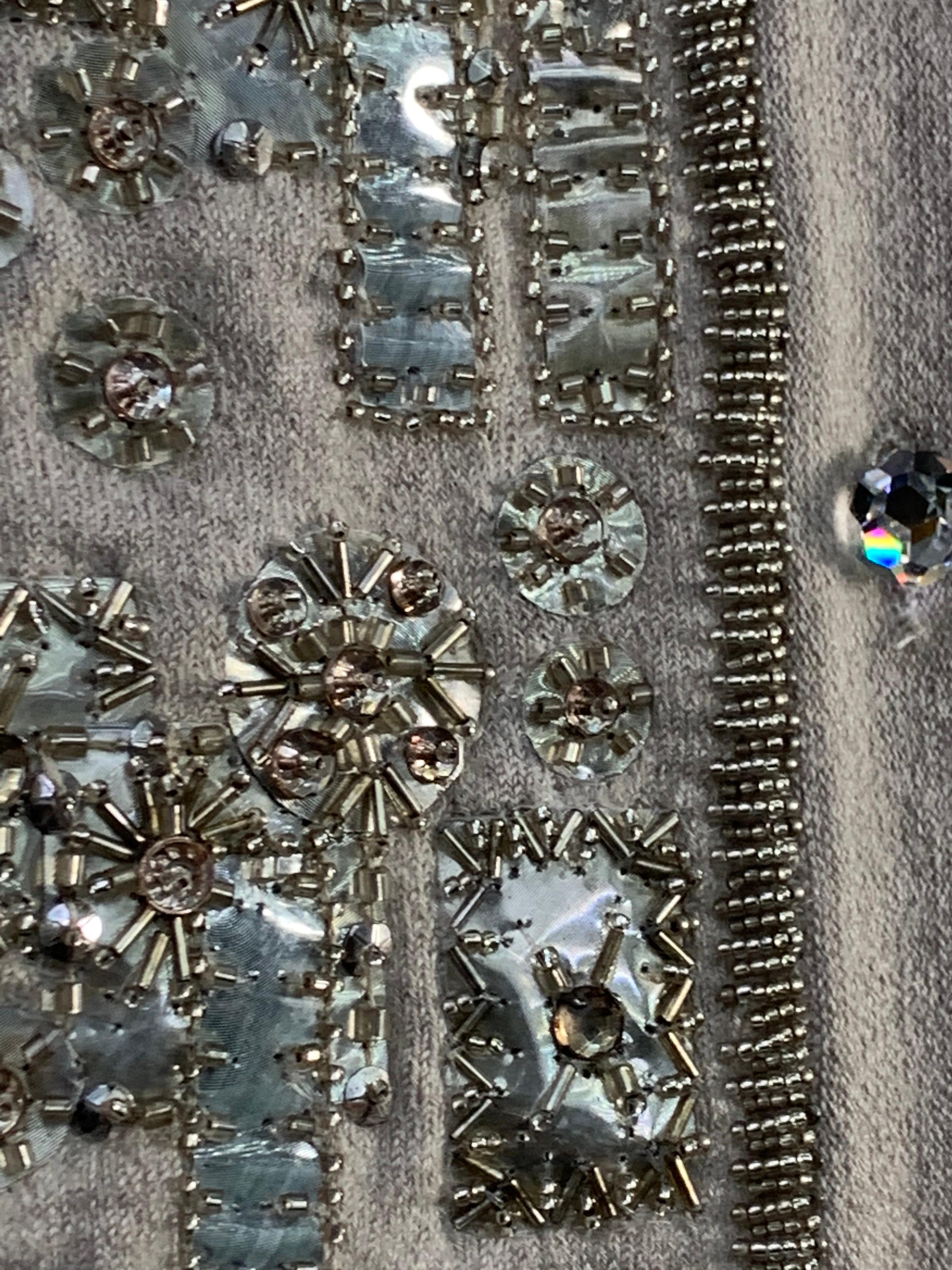 2008 Oscar de La Renta Silver Cashmere Cardigan w/ Klimt-Inspired Metallic Beads 2