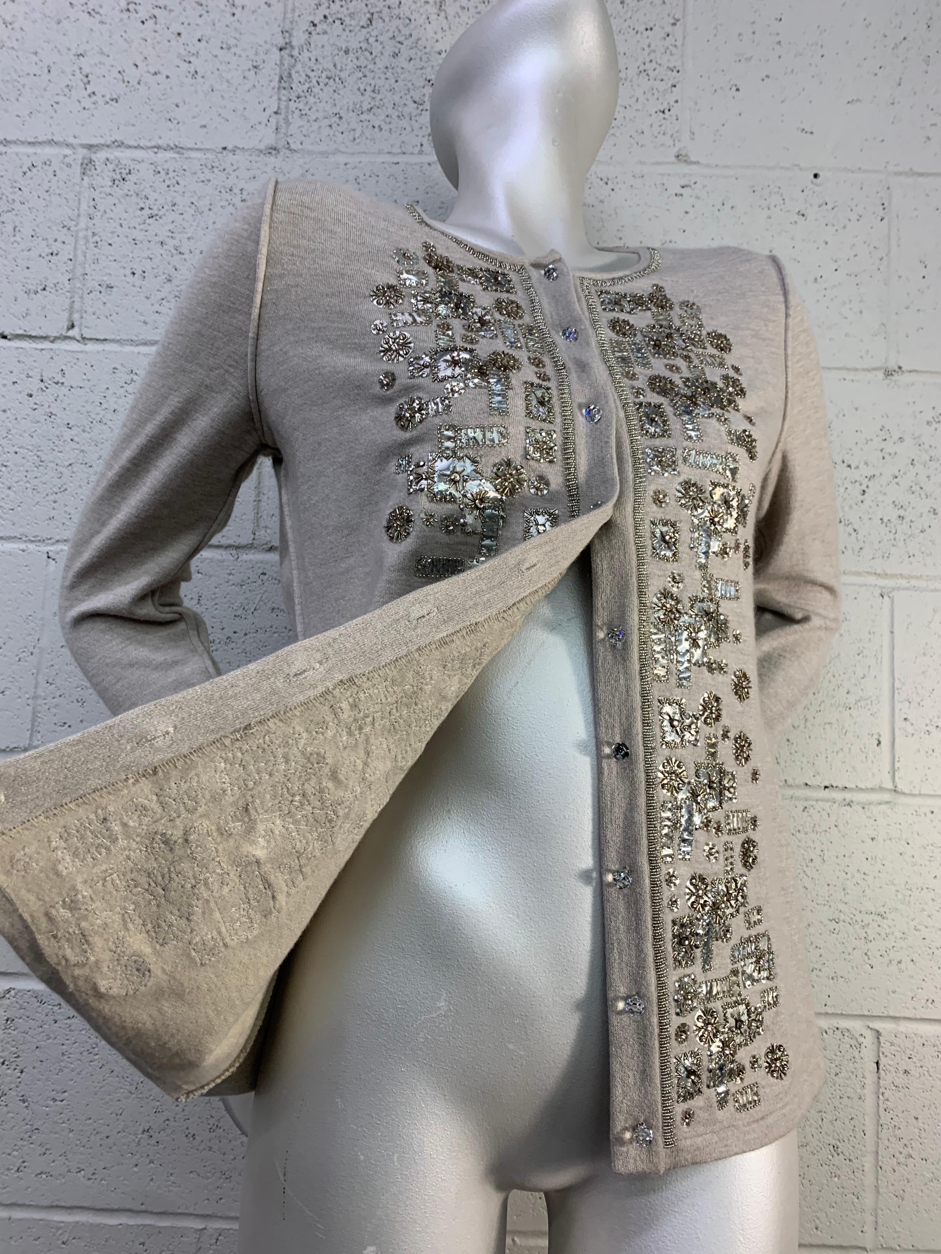 2008 Oscar de La Renta Silver Cashmere Cardigan w/ Klimt-Inspired Metallic Beads 3