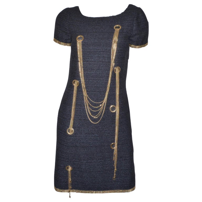 Chanel 2008 Tweed Dress with Chains EU 38