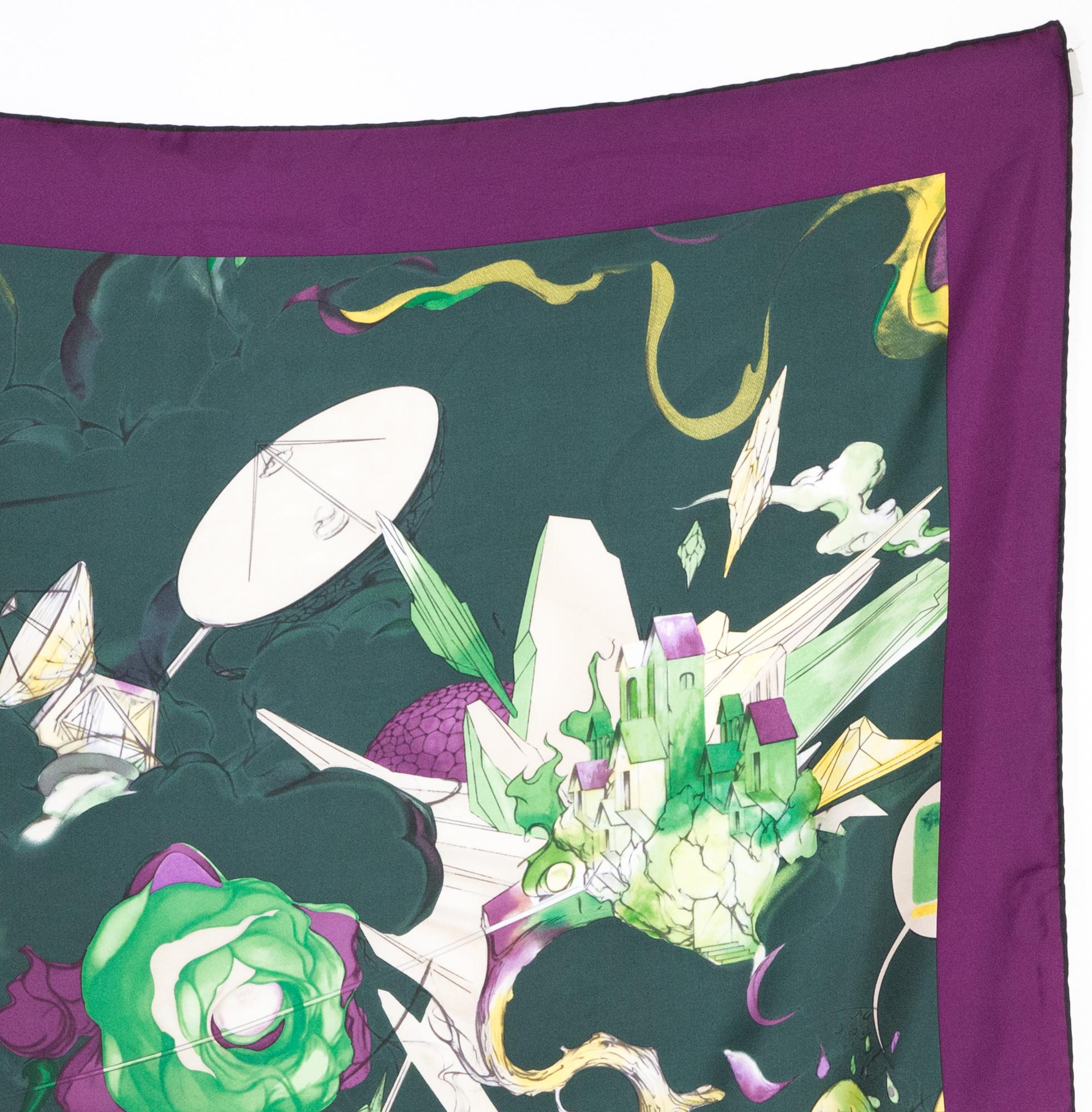 2008 Prada James Jean Fairy Druck durchgehend  Seidenschal (Grau)