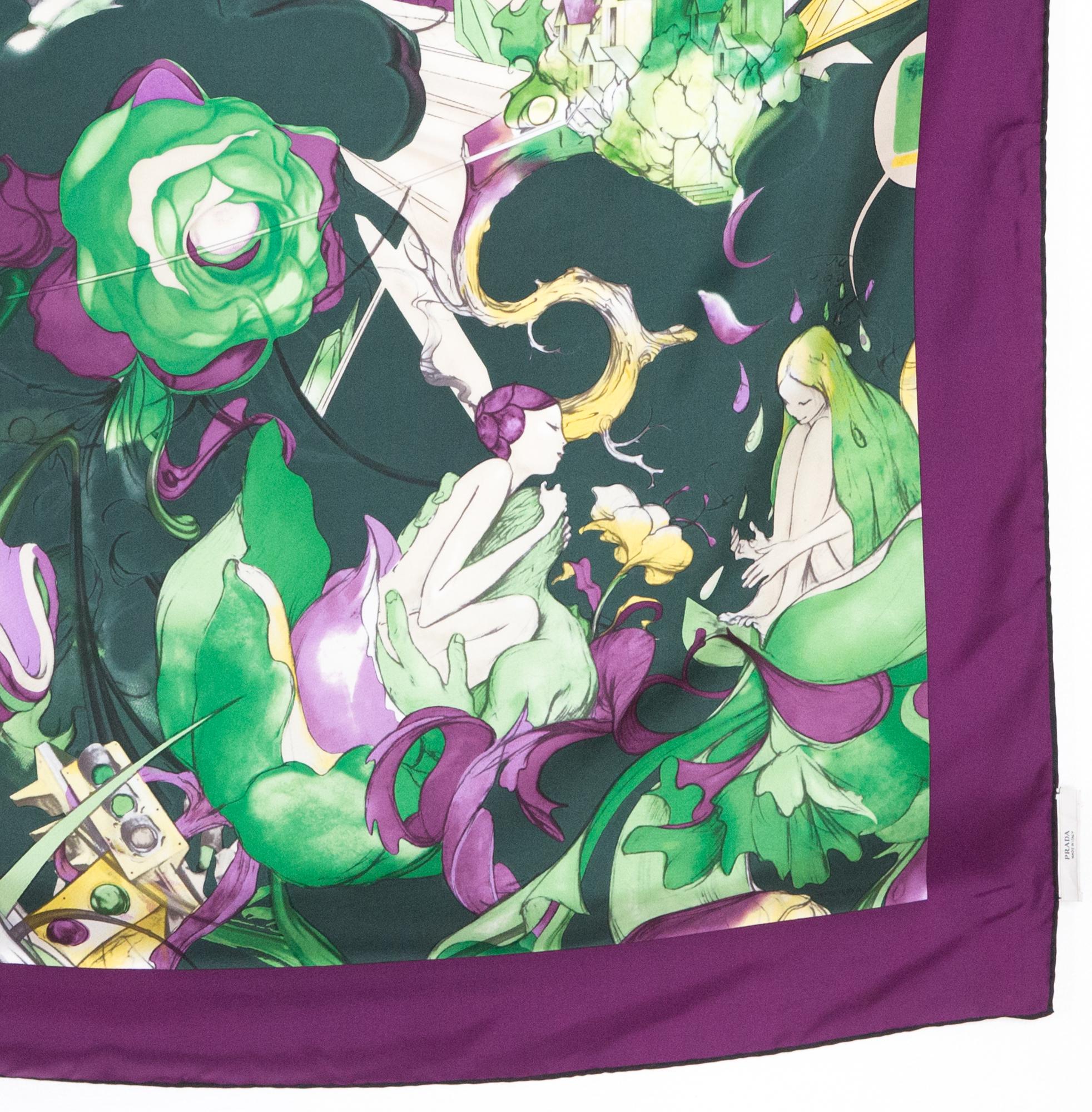 2008 Prada James Jean Fairy Druck durchgehend  Seidenschal für Damen oder Herren