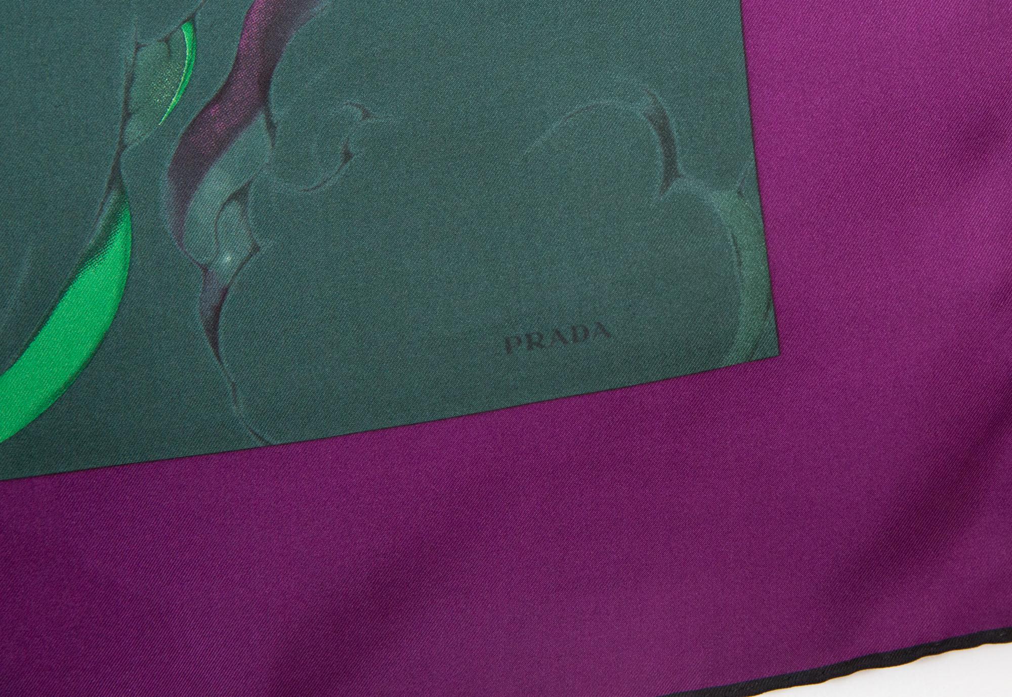 Gray 2008 Prada James Jean Fairy Print Throughout  Silk Scarf