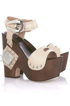 2008 Rare Roberto Cavalli Snakeskin Crocodile Wood Wedge Platform Shoes 8.5 NWT