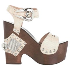 2008 Rare Roberto Cavalli Snakeskin Crocodile Wood Wedge Platform Shoes 8.5 NWT