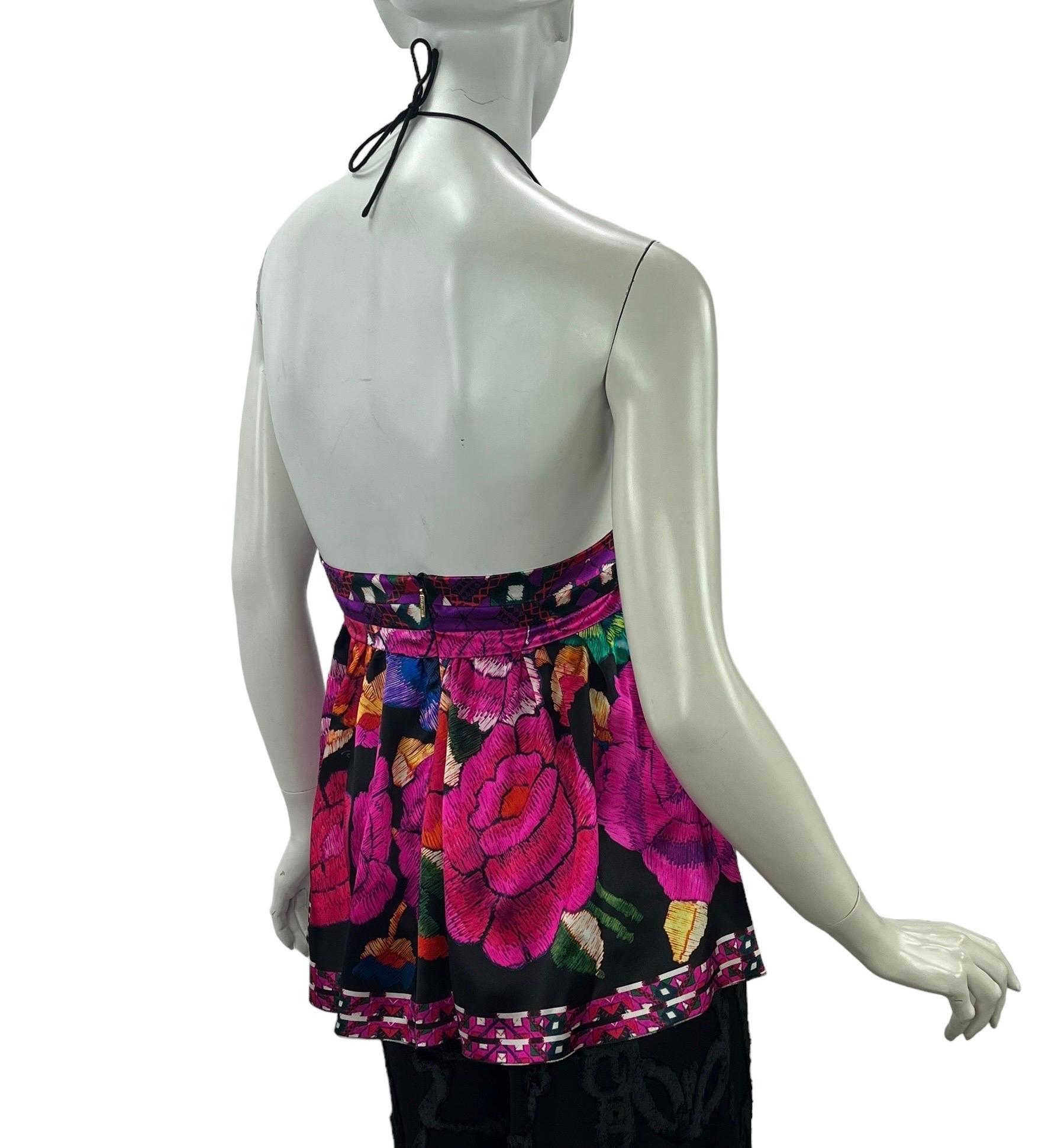 Black 2008 Roberto Cavalli Floral Print Babydoll silk top NWT For Sale