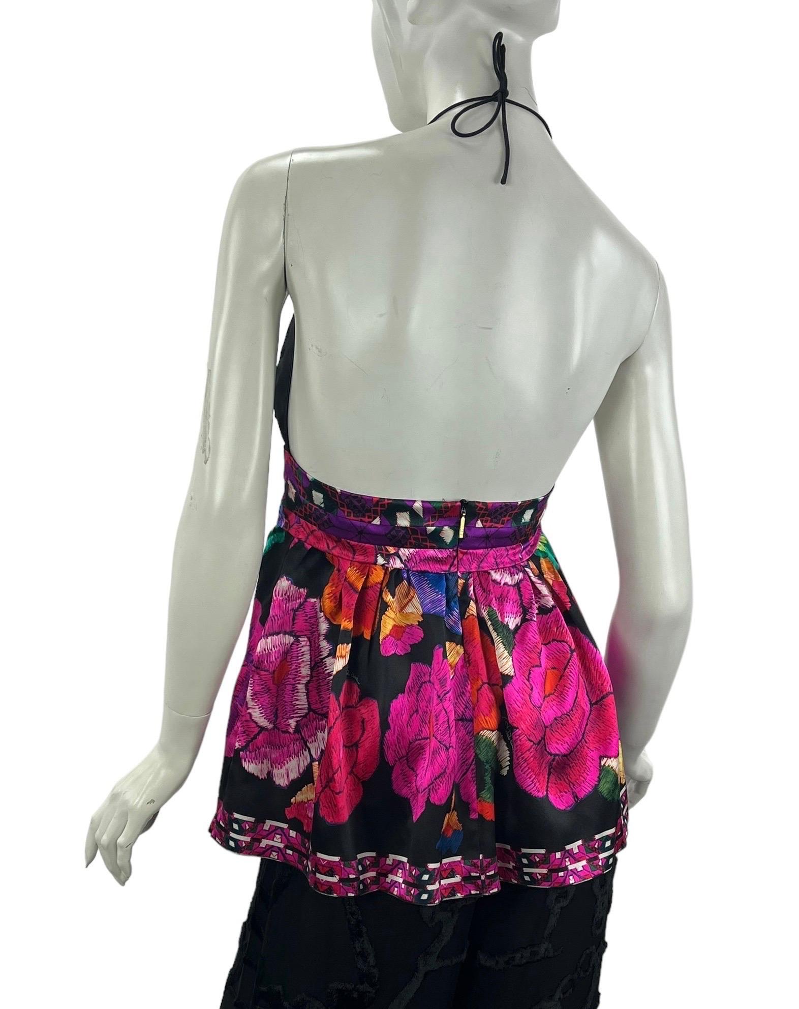 2008 Roberto Cavalli Floral Print Babydoll silk top NWT In New Condition For Sale In Montgomery, TX