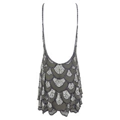2008 Roberto Cavalli Grey Scallop Beaded Backless Mini Dress