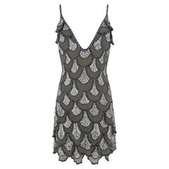 2008 Roberto Cavalli Grey Scallop Beaded Backless Mini Dress