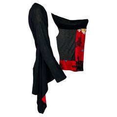 2008 Roberto Cavalli Red Chinoiserie Trim Black Stretch Knit Kimono Cape