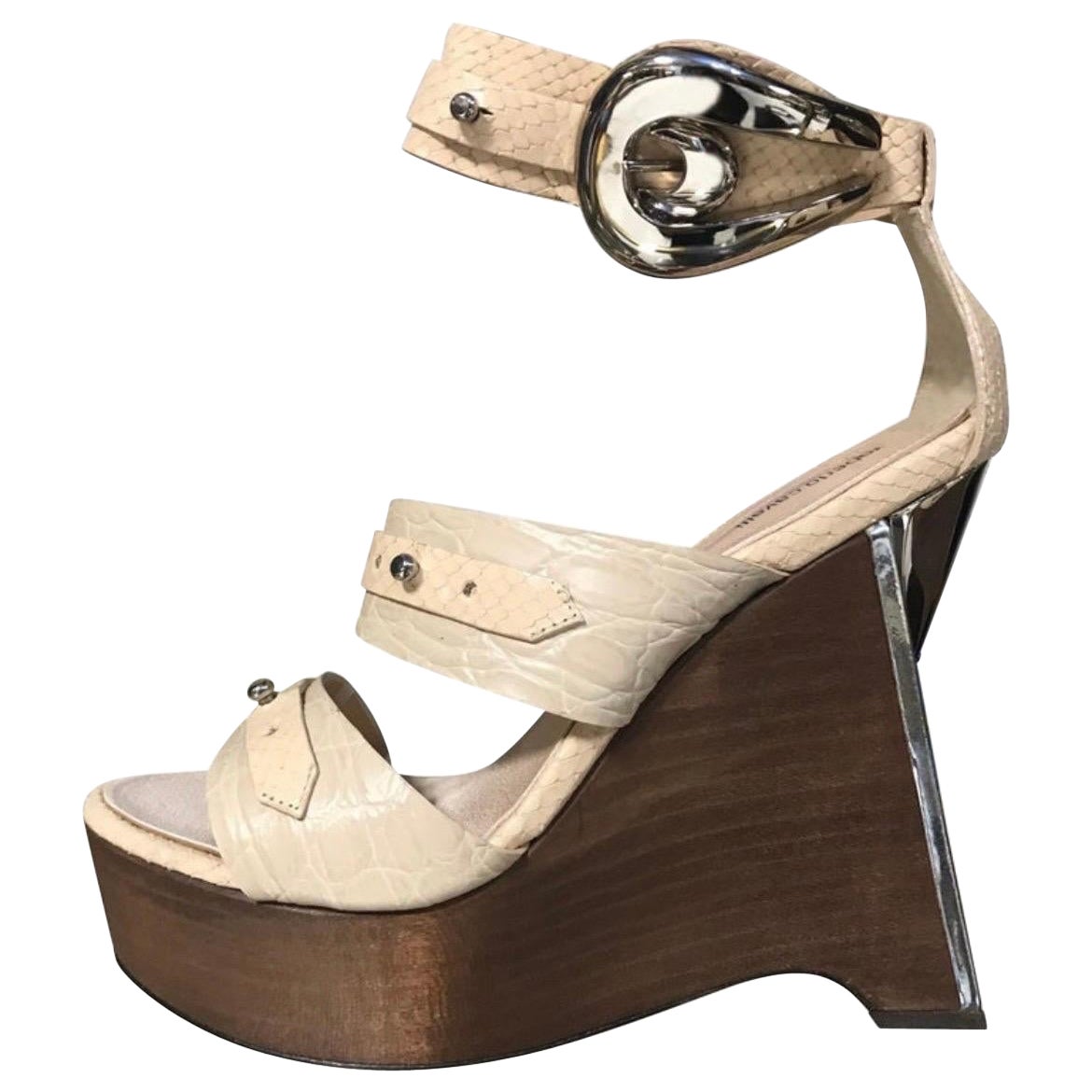 2008 Roberto Cavalli Wooden Wedge Platform Ad Campaign Shoes 38 - 8 NWT