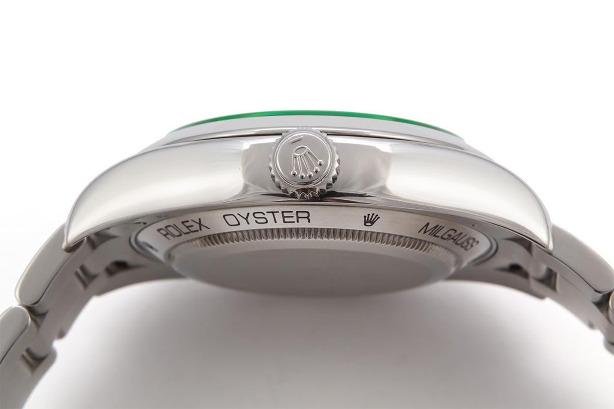 2008 Rolex Stainless Steel Milgauss 116400GV Black Dial Green Crystal 2