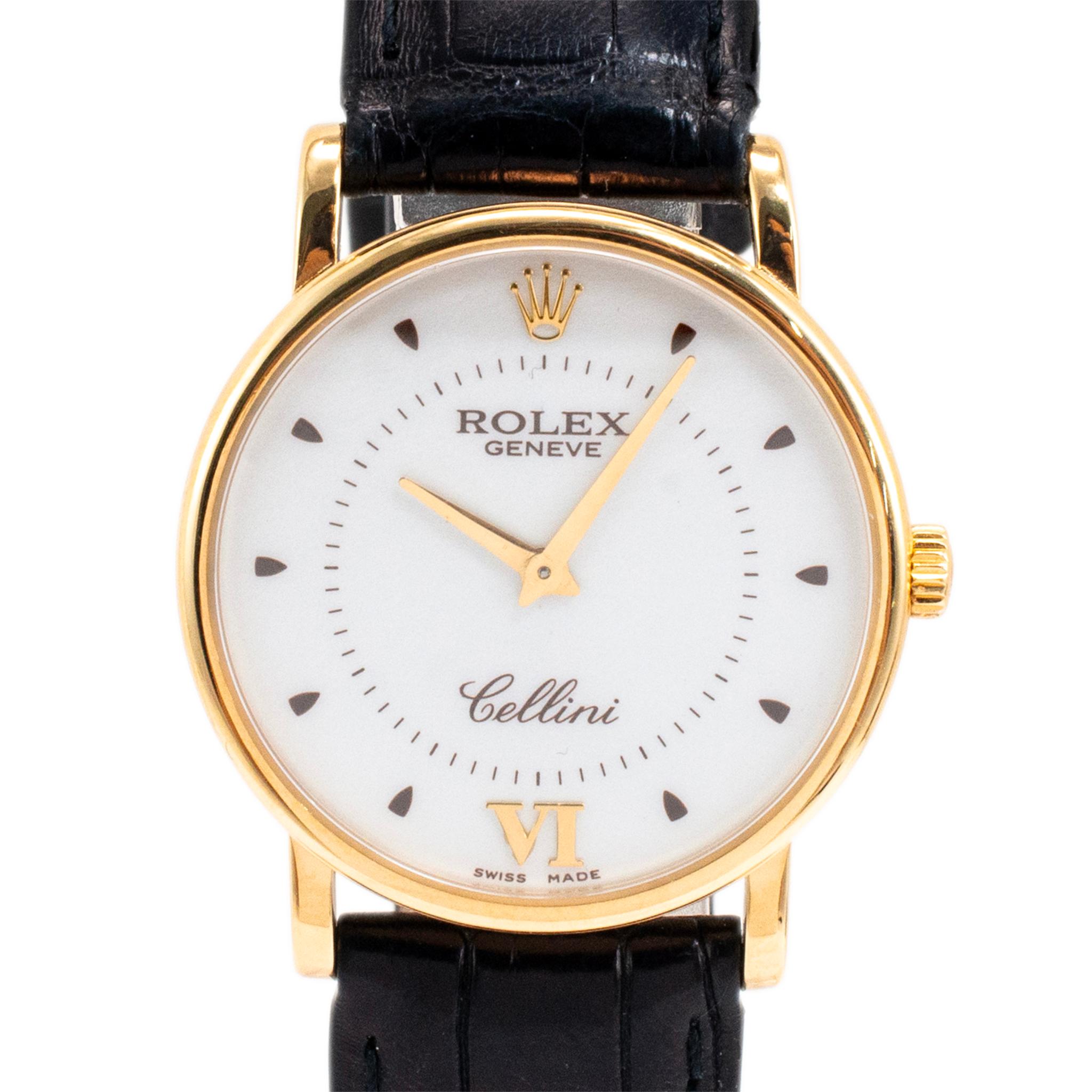 Brand: Rolex

Metal Type: 18K Yellow Gold

Weight: 38.98 grams

18K yellow gold, ROLEX Swiss-made wristwatch with original box. Engraved with 