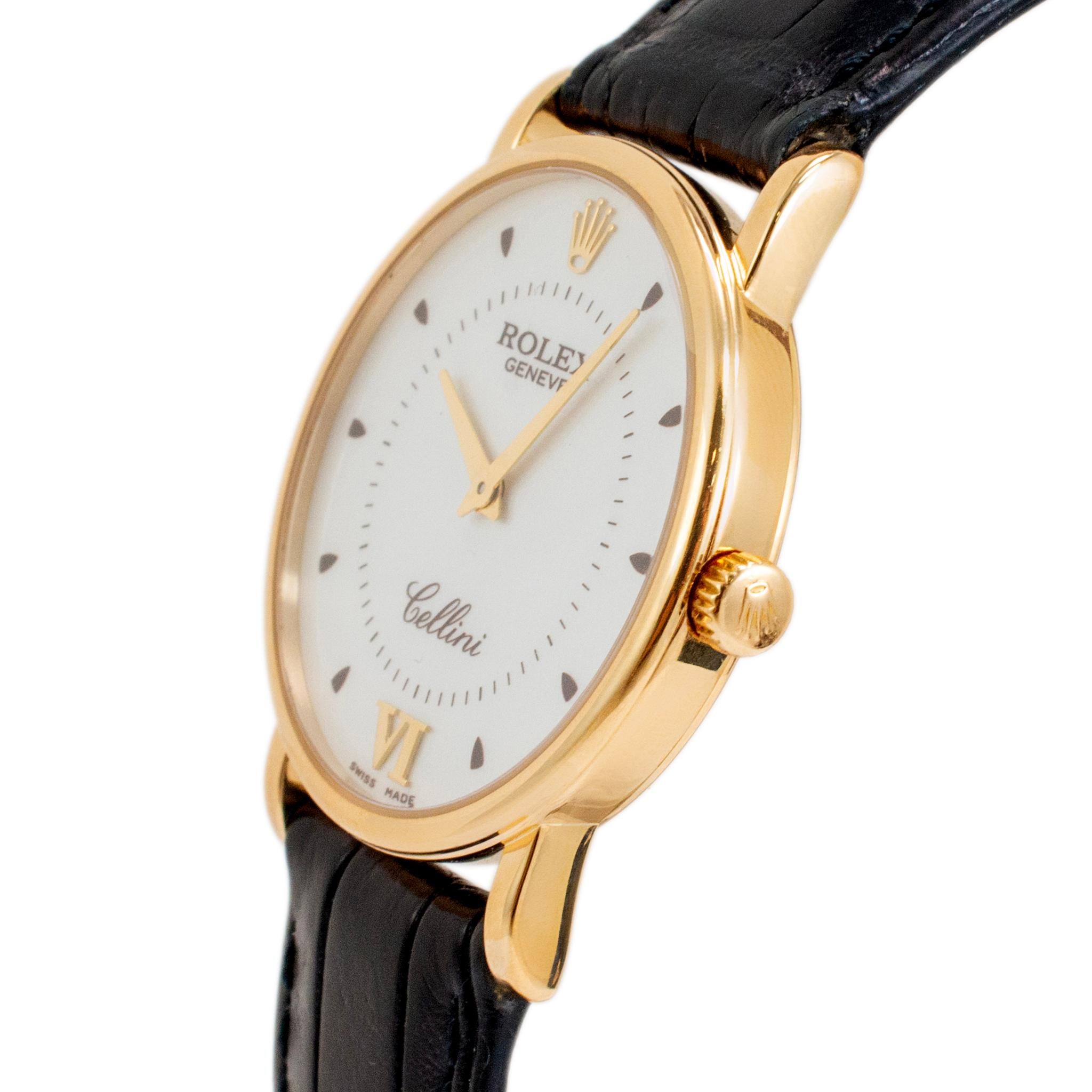 2008 Rolex Cellini 5115 32MM White Roman Dial 18K Yellow Gold Watch In Excellent Condition In Houston, TX