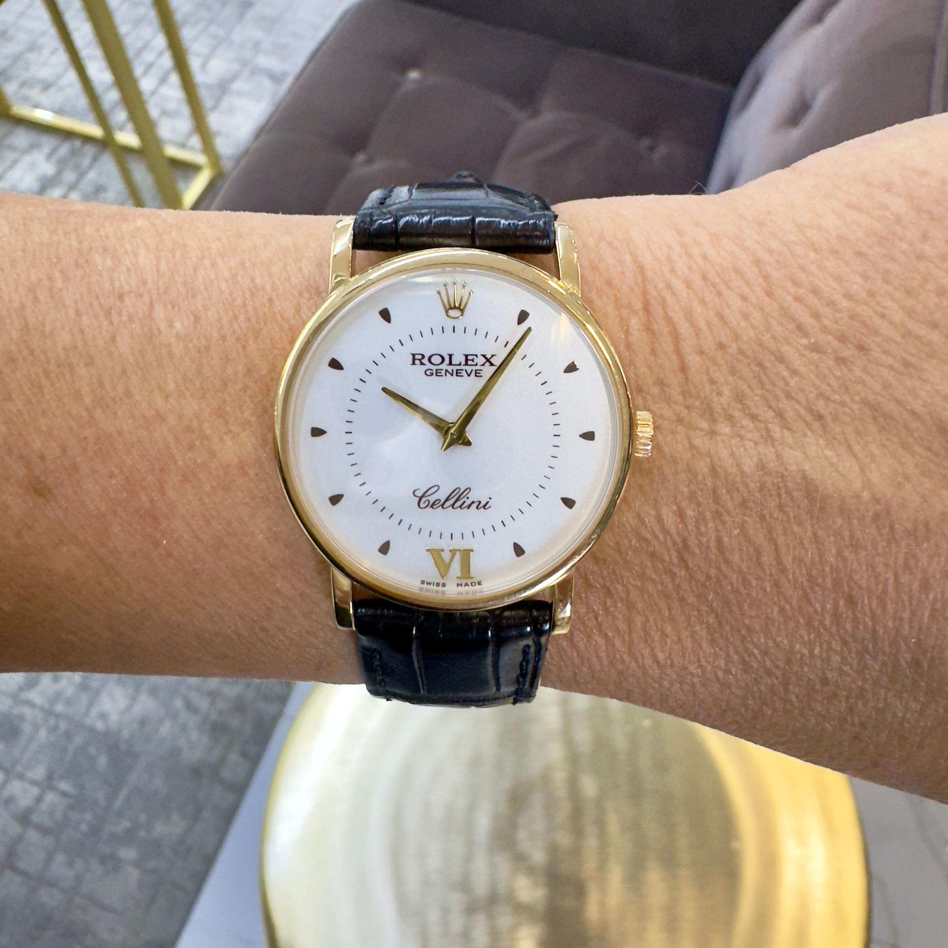 2008 Rolex Cellini 5115 32MM White Roman Dial 18K Yellow Gold Watch 5