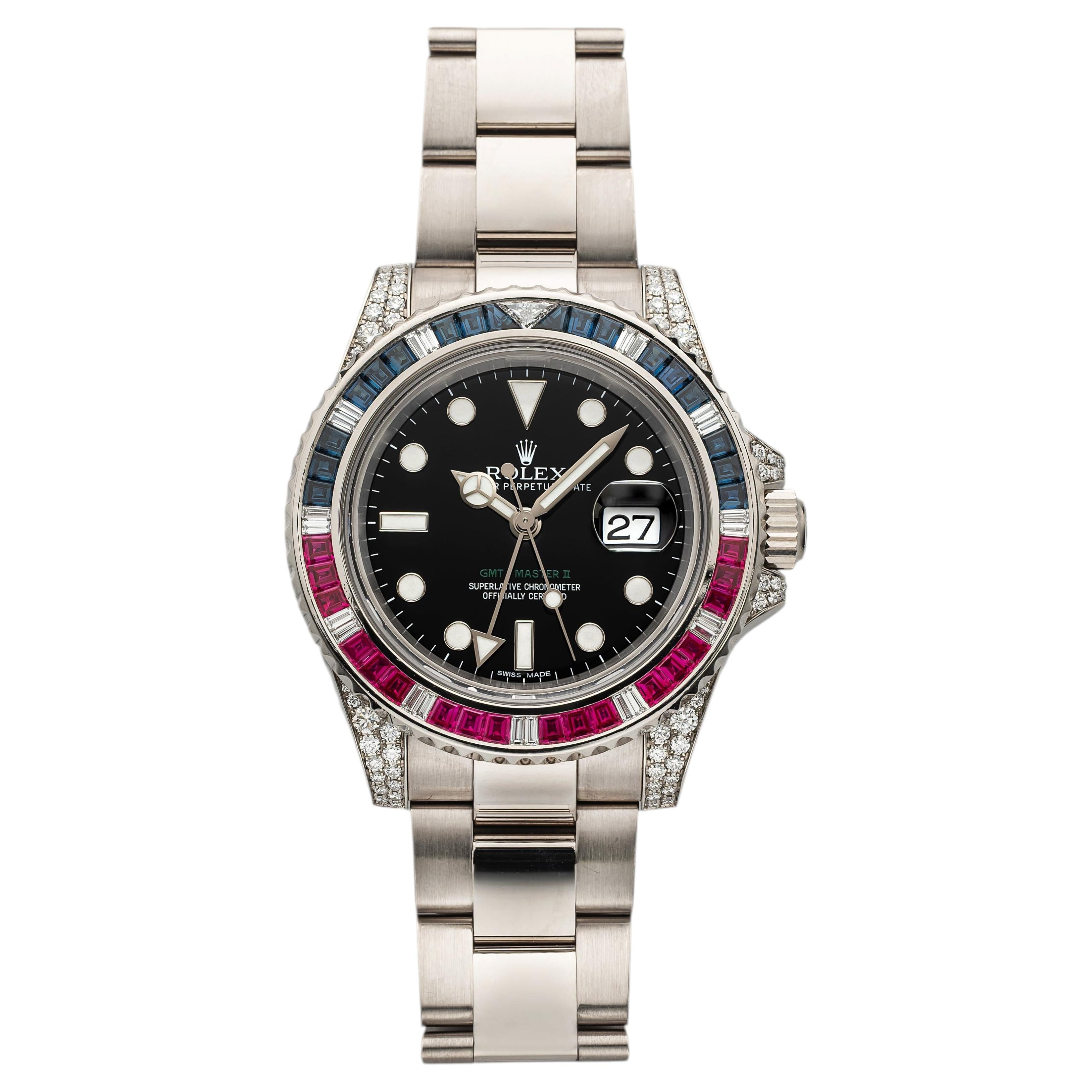2008 Rolex GMT-Master II 116759SARU 18K White Gold Gem-Set Bezel Automatic 40mm