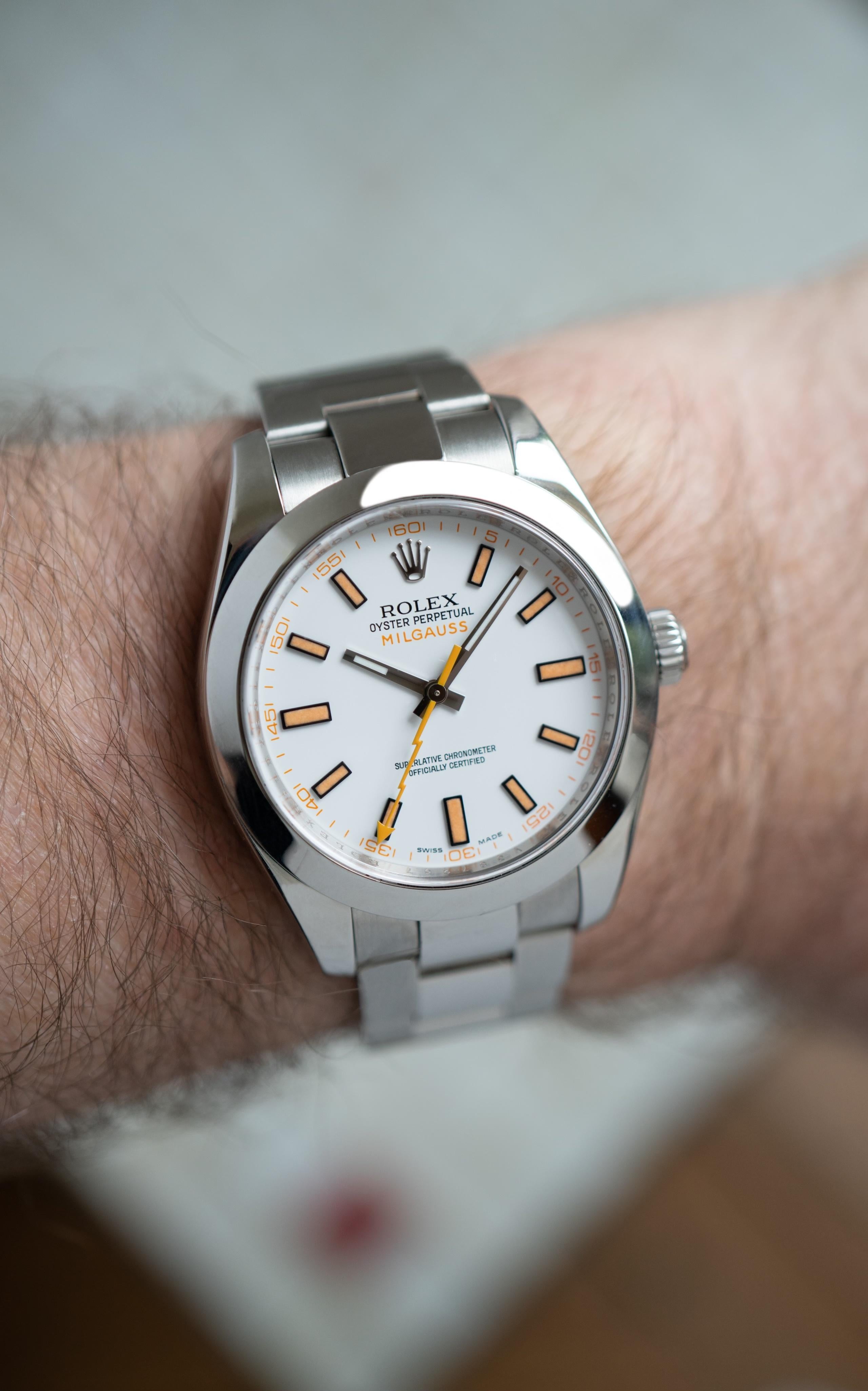 2008 Rolex Oyster Milgauss Stainless Steel Model 116400 In Excellent Condition For Sale In New York, NY